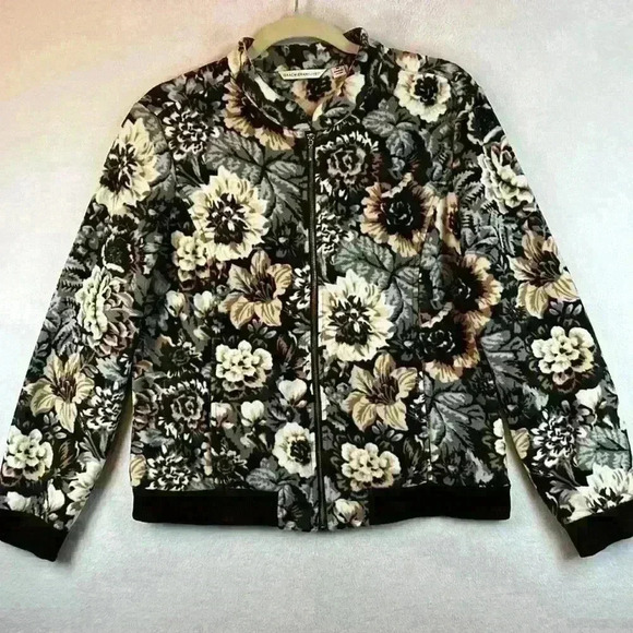 Isaac Mizrahi Live! Jacket Women’s Size Medium Floral Fleece Zip Front Bomber - Picture 1 of 8